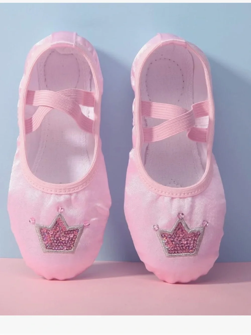 Pink Girls' Ballet Slippers with Crown Accent